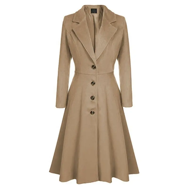 

Women Winter Wool Coat Oversized Warm Casual Office Ladies Long Trench Coats Pleated Button Autumn Retro Female Overcoats