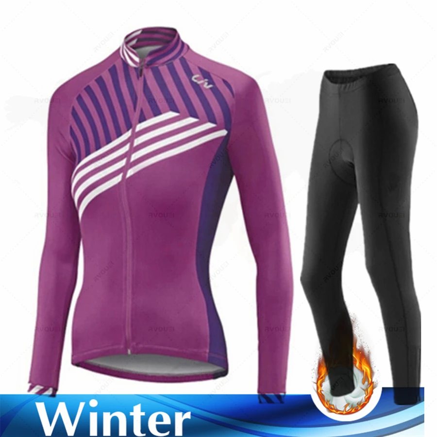 Woman Cycling Clothing Winter Thermal Fleece Bicycle Liv Cycling Jersey Set Lady Ropa Ciclismo Long Sleeve Mountain Bike Clothes