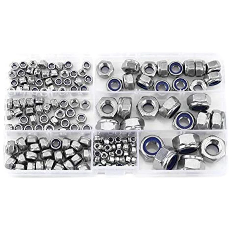 

165Pcs Nylon Insert Locknut Lock Nut Assortment Kit M3 M4 M5 M6 M8 M10 M12 Locknut Nut Set With Storage Box