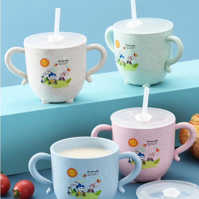 

270ml Baby learning water cup with double handles and lid leak-proof baby water cup bottle with straws children training cup