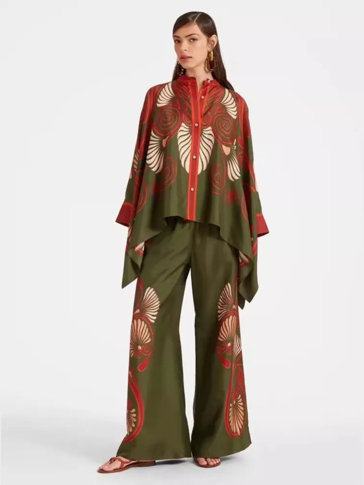 Винтажные комплекты брюк с принтом женские нерегулярные свободные рубашки