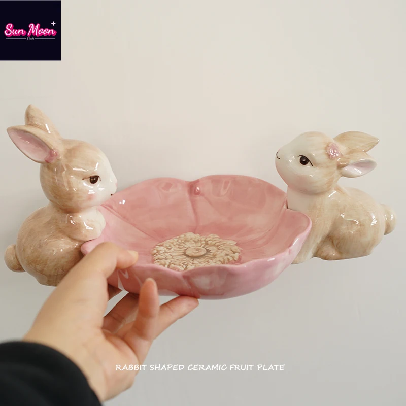 

Рождественская ручная роспись в форме кролика, керамическая плитка с двумя ушками, необычная тарелка приглушенной сумы, прекрасная кухонная посуда