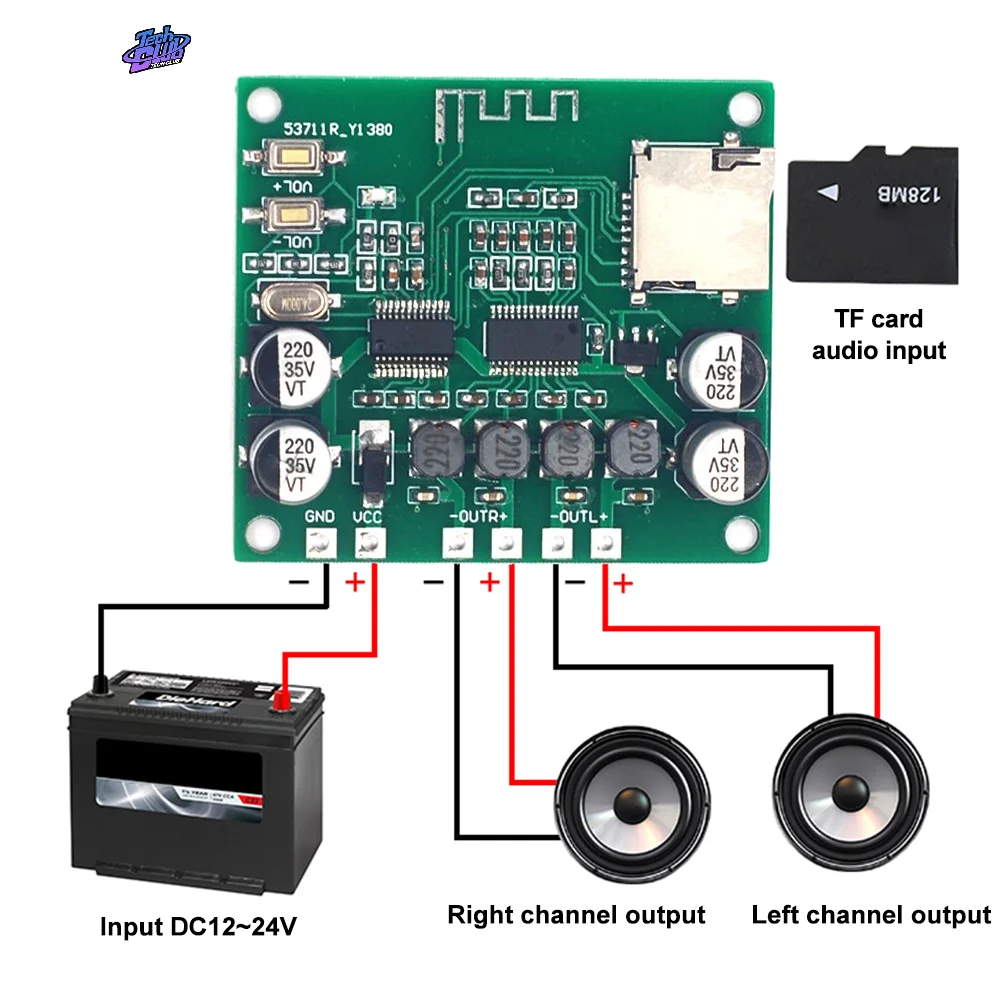 

XH-A233 15W X 2 Bluetooth-compatible 4.2 Digital Power Amplifier Board Stereo TF Card Play 12v~24v Audio Electronic Component
