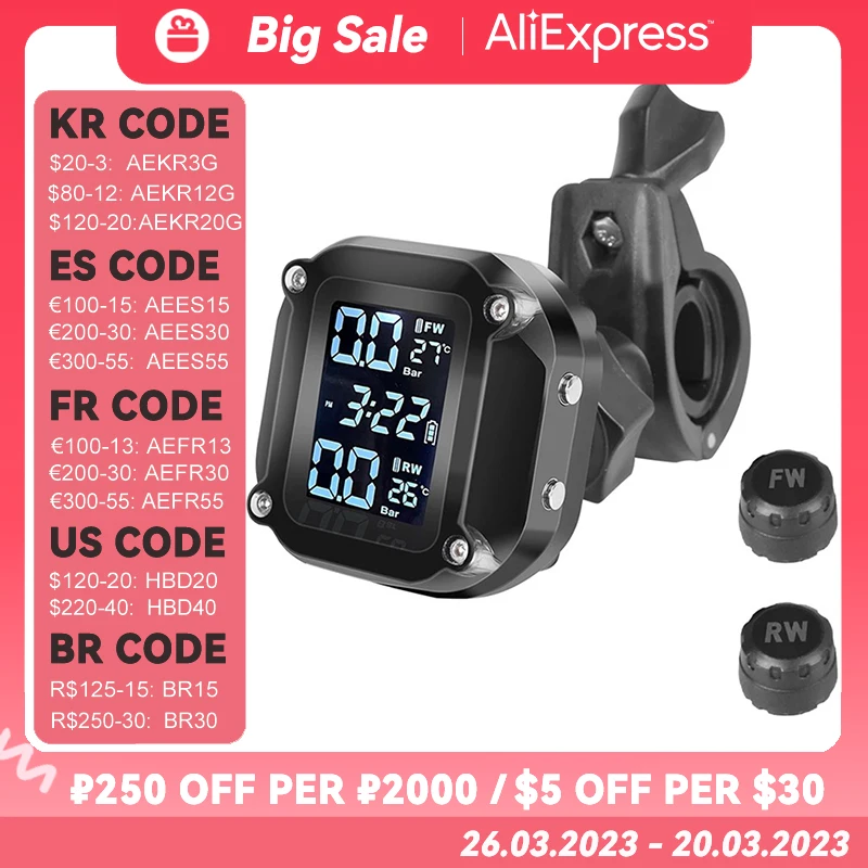 

CODASH TPMS Motorcycle Tire Pressure Sensors Motor TMPS Tire Pressure Monitoring System Waterproof 2 Wheel Tyre External Sensor