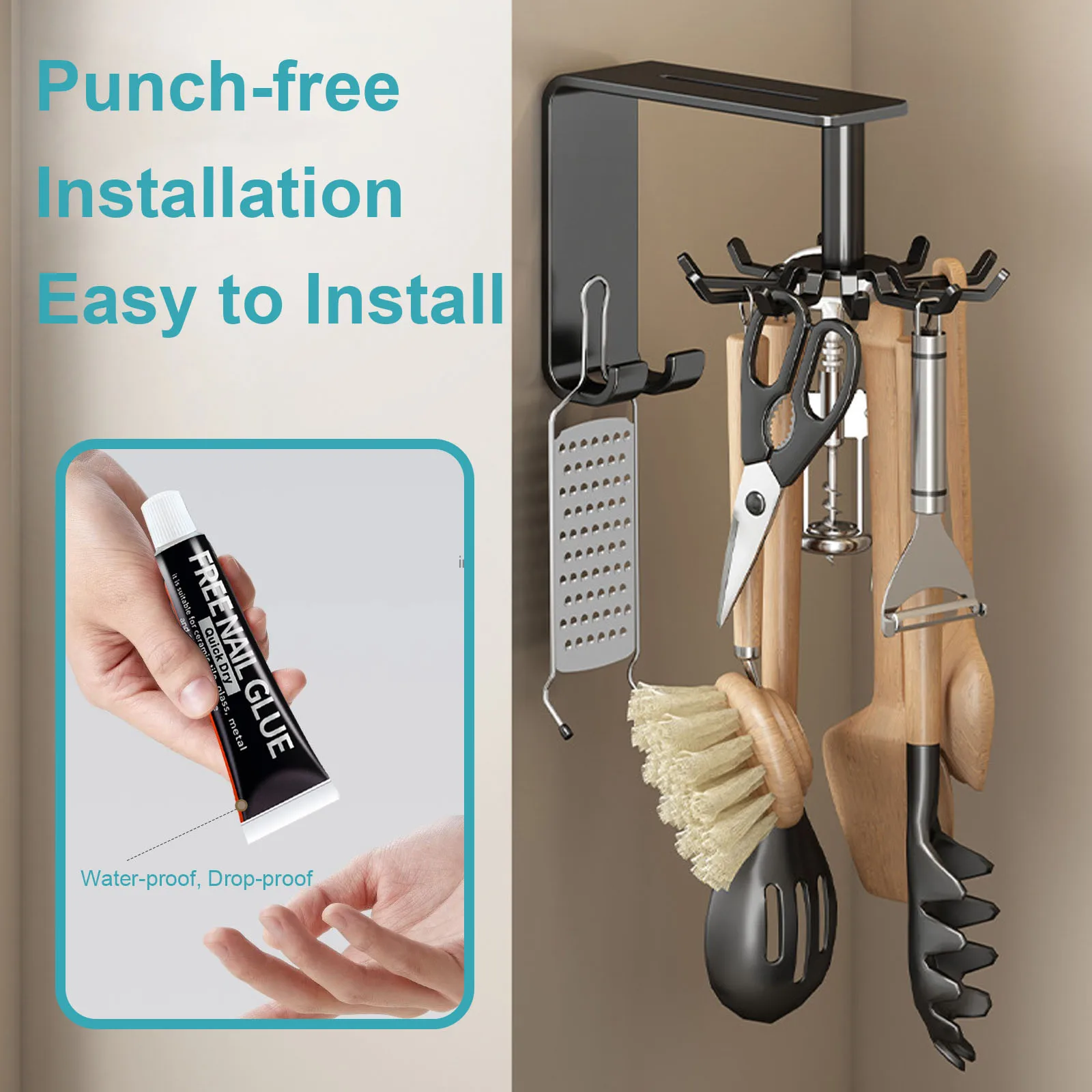 Настенные вешалки с поворотом на 360 ° кухонные Крючки из 10 предметов стойка