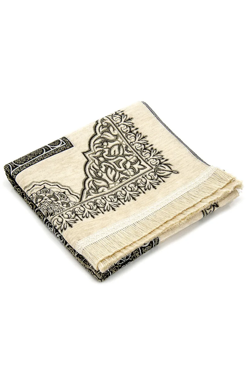 IQRAH Kaaba Patterned Ultra Plus Cream Chenille Prayer Mat 16