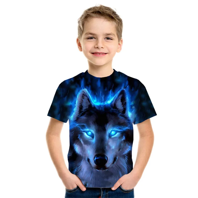 

2022 nueva camiseta de manga corta 3D para niños y niñas, camiseta de verano a la moda con estampado de animal, León, Tigre, Lob