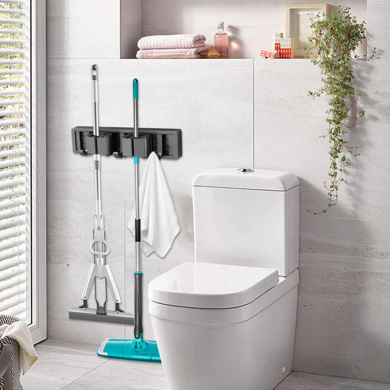 Настенный держатель для швабры вешалка метлы зажим щеток с 3 крючками стойка