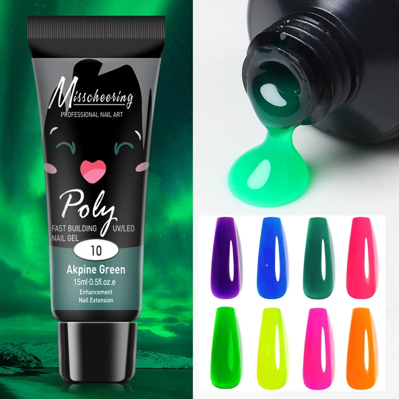 3IN1 Fluorescent Extension Poly Nail Gel for Fast Building False Nails 15ML Glow-in-dark Uv Polygels Acrylic Gel Varnish