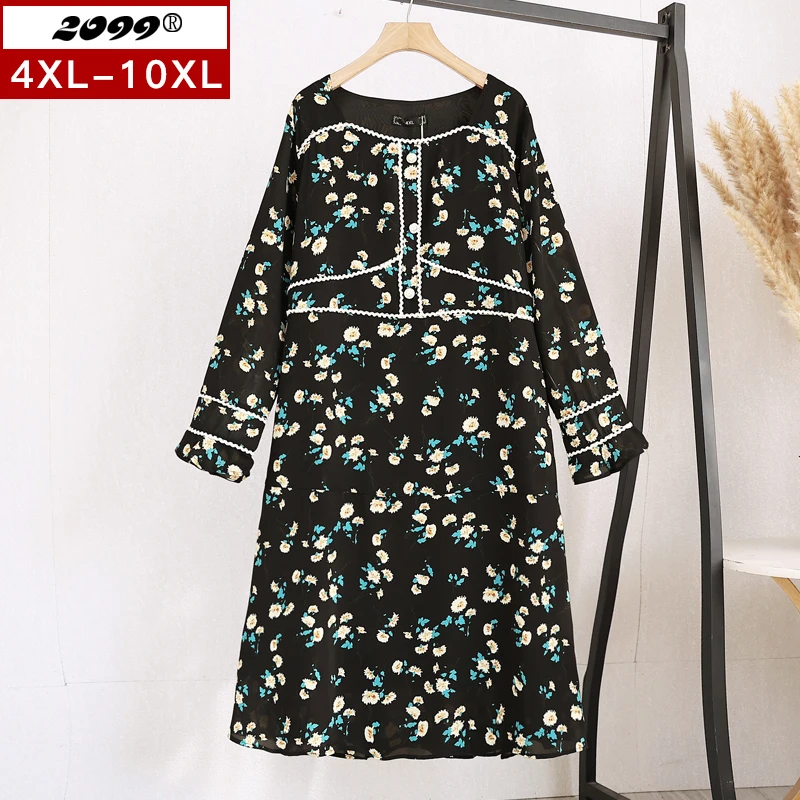 

Женское платье с длинным рукавом и цветочным принтом, 4xl 6xl 8xl 9xl 10xl QZ076