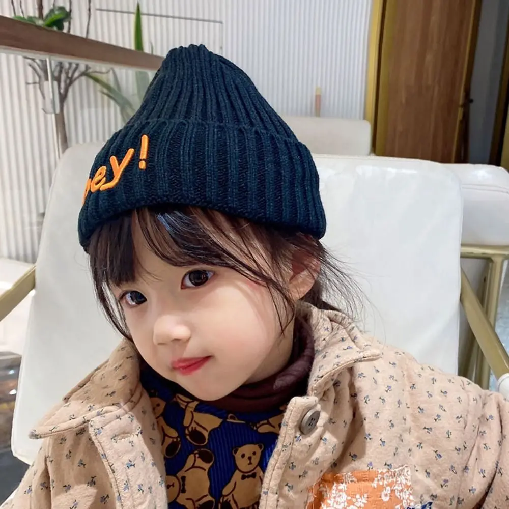 

Coolproof Children Autumn Winter Windproof Warm Cap Knit Hats Hey Letter Embroidery Hats Beanie Cap