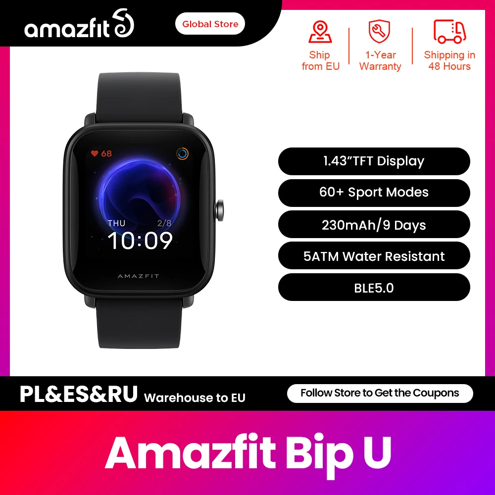 

Original Global Version Amazfit Bip U Fitness Track Smartwatch 5ATM Waterproof Color Display Sleep Monitoring for Android IOS