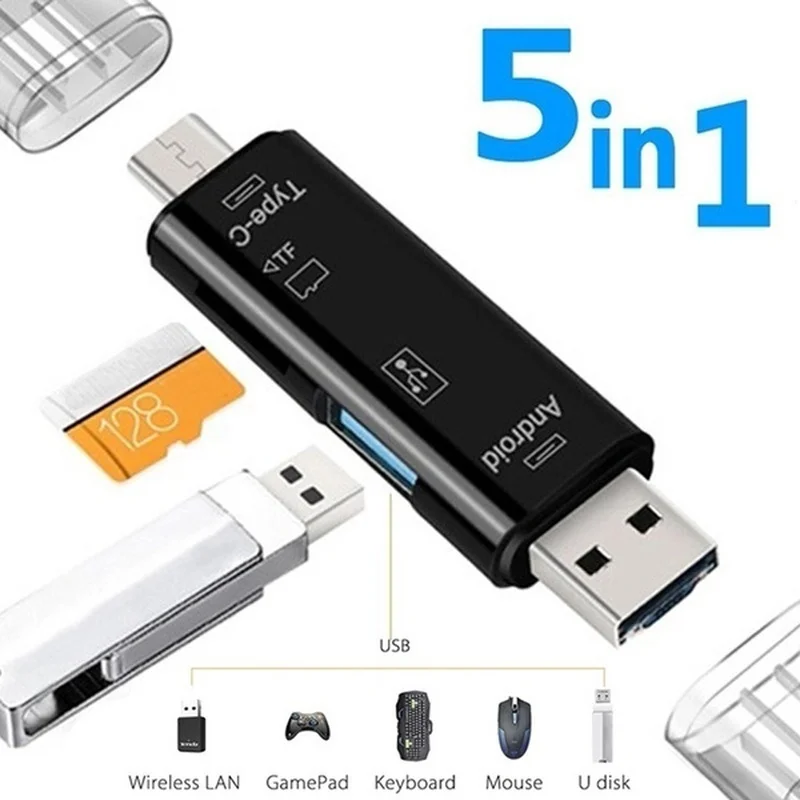 

Usb 2.0 USB/Type C/TF/Micro USB/SD Memory Card Reader OTG Card Reader Adapter 5 In 1 Multifunction Mobile Phone Accessories