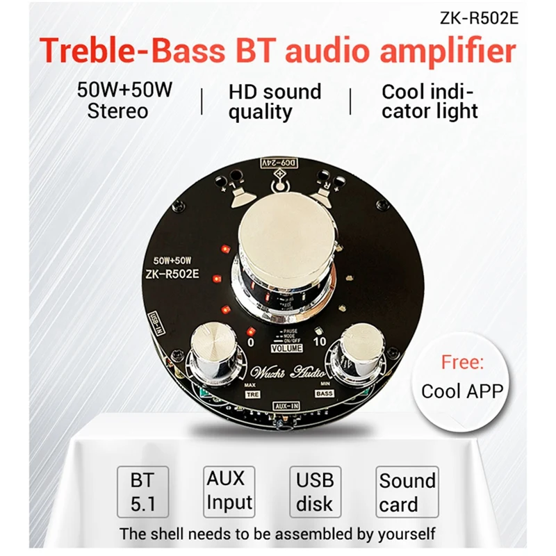 

ZK-R502E Bluetooth 5.0 High Power Digital Amplifier Stereo Board 50Wx2 AMP Amplificador Home Music With Volume Indicator