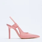 Женские вечерние туфли на высоком каблуке, розовые туфли-лодочки с острым носком, без застежки, с ремешком сзади, 2021