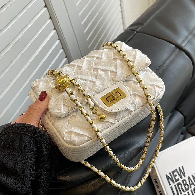 

Woven Luxury Bag Woman Chain Women's Bag 2022 Trend Pu Leather Crossbody Bags Solid Color Fashion Handbag Bachelorette Party