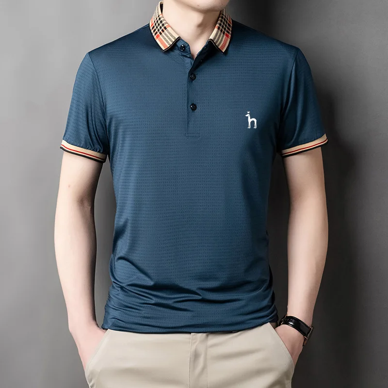 Hazzys Summer Turtleneck Polo Shirt Men's Golf New Loose Fit Short Sleeve T-Shirt Solid Fit