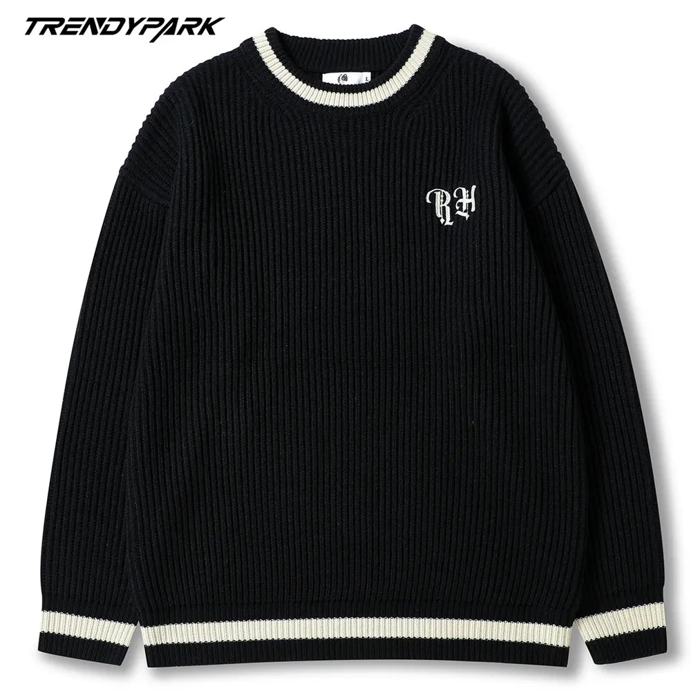 

AAAMen's Sweater Hip Hop Letters Knitted Sweater Men's Clothing Autumn Harajuku Streetwear Casual Jersey Sweater Oversize J