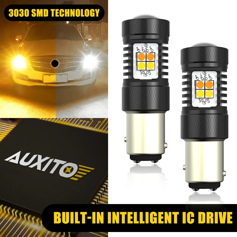 

AUXITO 2 шт. 1157 светодиодная лампа BAY15D P21/5 Вт светодиодный белый желтый двухцветный переключатель DRL указатель поворота парковочные дневные ходовые огни 12 В