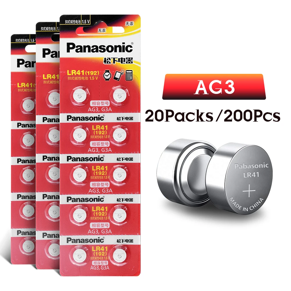 

Panasonic 200pcs LR41 SR41 AG3 G3A L736 192 392A Button Cell Batteries 100% Original Zn/MnO2 1.5V Disposable Coin Batteries