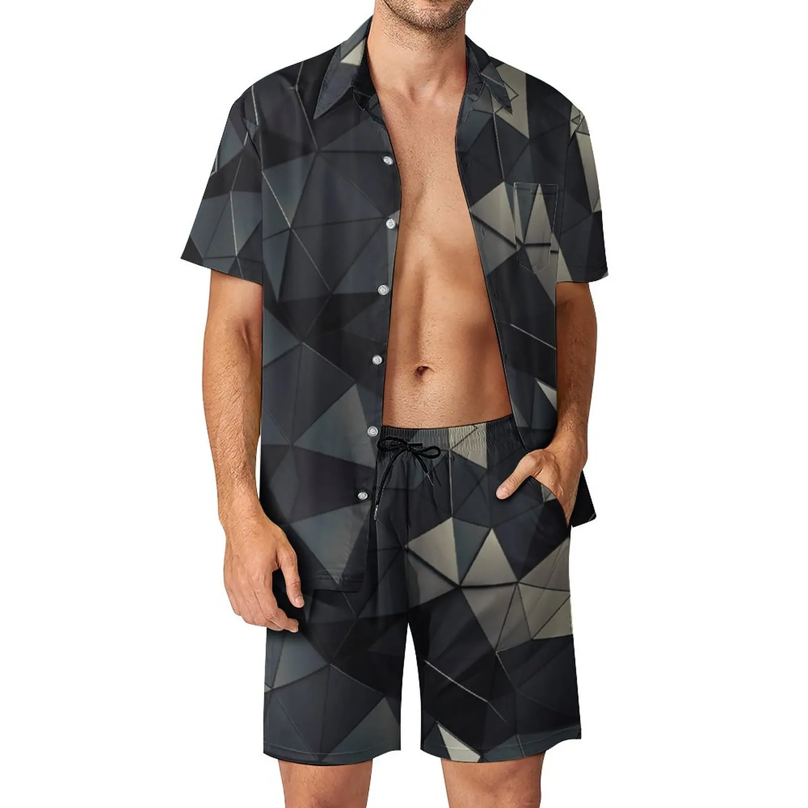 

2 Pieces Coordinates Polygon And Noir Vintage Men's Beach Suit Hot Sale Home USA Size