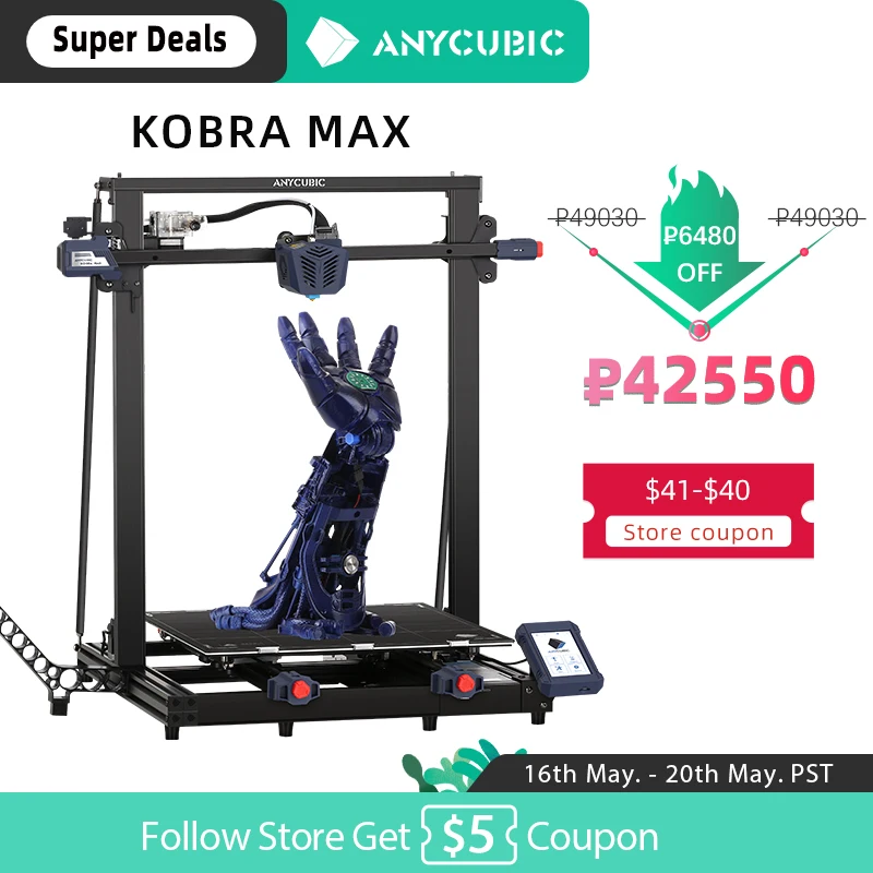 NEW ANYCUBIC 3D Printer KOBRA MAX Huge Print Size FDM 3d Printers Double Z-axis Smart auto-leveling Printing with 400*400*450mm