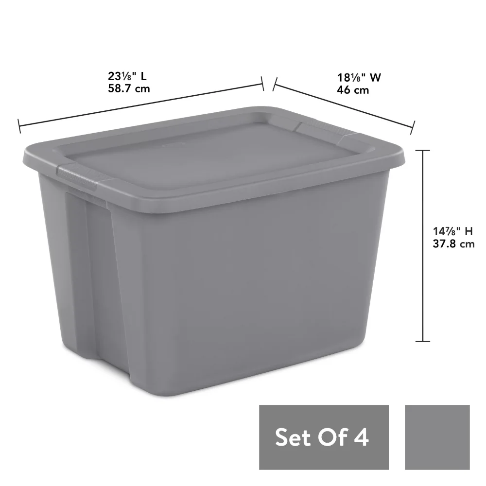 

18 Gallon Tote Box Plastic, Gray, Set of 8