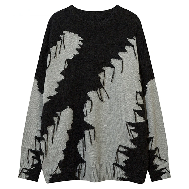 

Джемпер мужской в стиле оверсайз, трикотажный свитер в стиле хип-хоп, уличная одежда в стиле пэчворк, модный Повседневный пуловер в стиле Харадзюку, осень