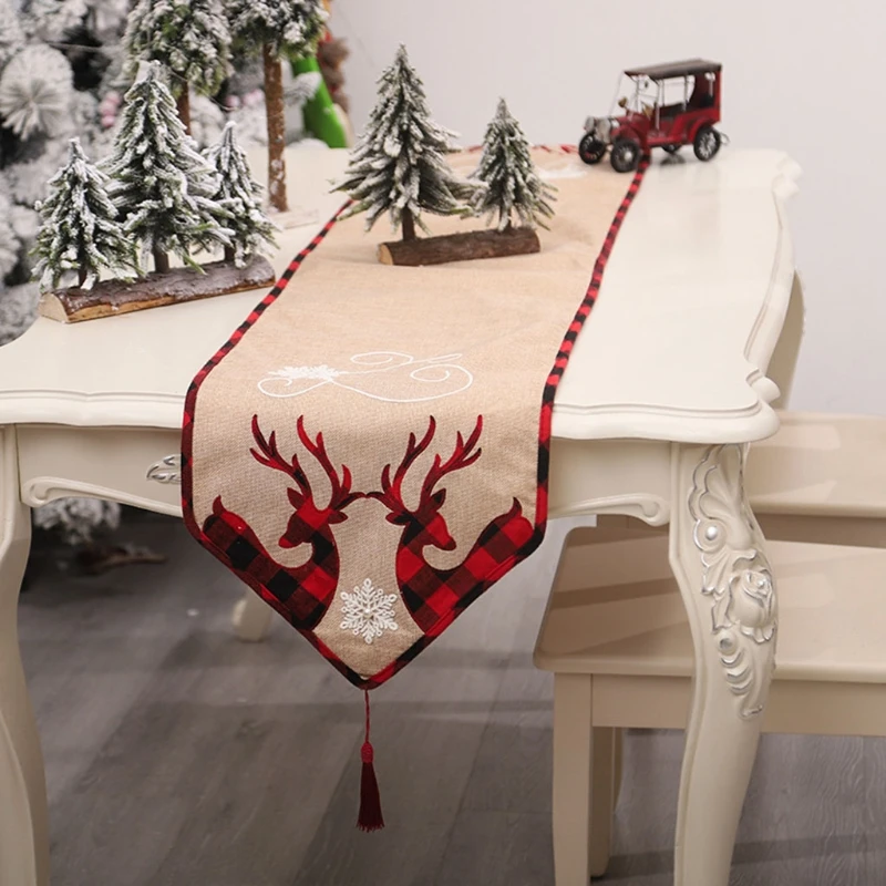

Christmas Elk Deer Table Runners Holiday Non-Slip Burlap Table Runner Table Setting Decor for Farmhouse Wedding Party 87HA