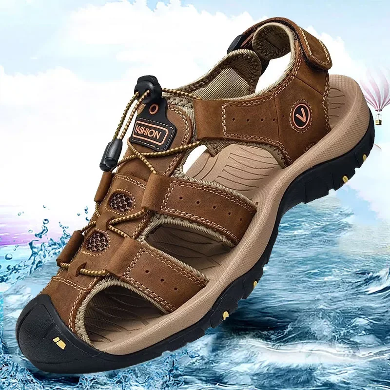 

Men Sandals Summer Soft Shoes Beach Men Shoes Genuine Leather Sandals Men Slippers Comfortable Outdoor Classic Sandals Big Size