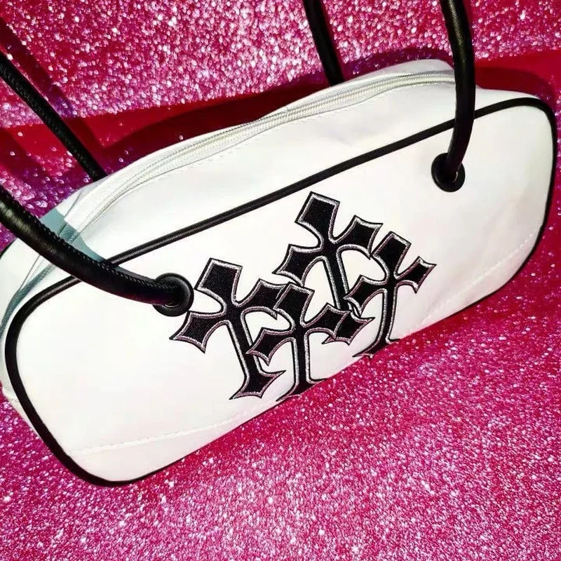 Xiuya Gothic Handbags for Women Y2k Vintage Harajuku Moto Biker Shoulder Bag Pu Leather Fashion Babes Street Big Bag Female