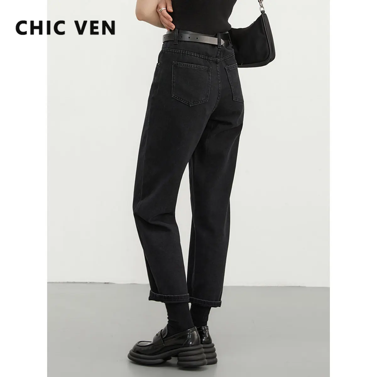 

CHIC VEN Women Jeans Korean High Waist Straight Slim Harlan Denim Pants Streetwear Trousers Female Clothing Summer New 2023