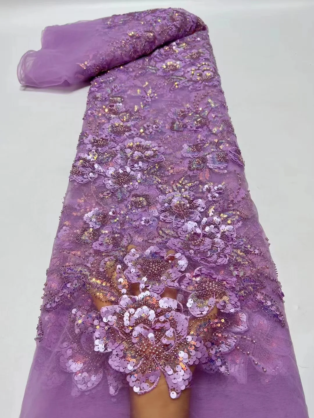 

Роскошная кружевная ткань ручной работы с бусинами, африканская французская сетчатая кружевная ткань, тяжелая кружевная ткань с бусинами для свадьбы