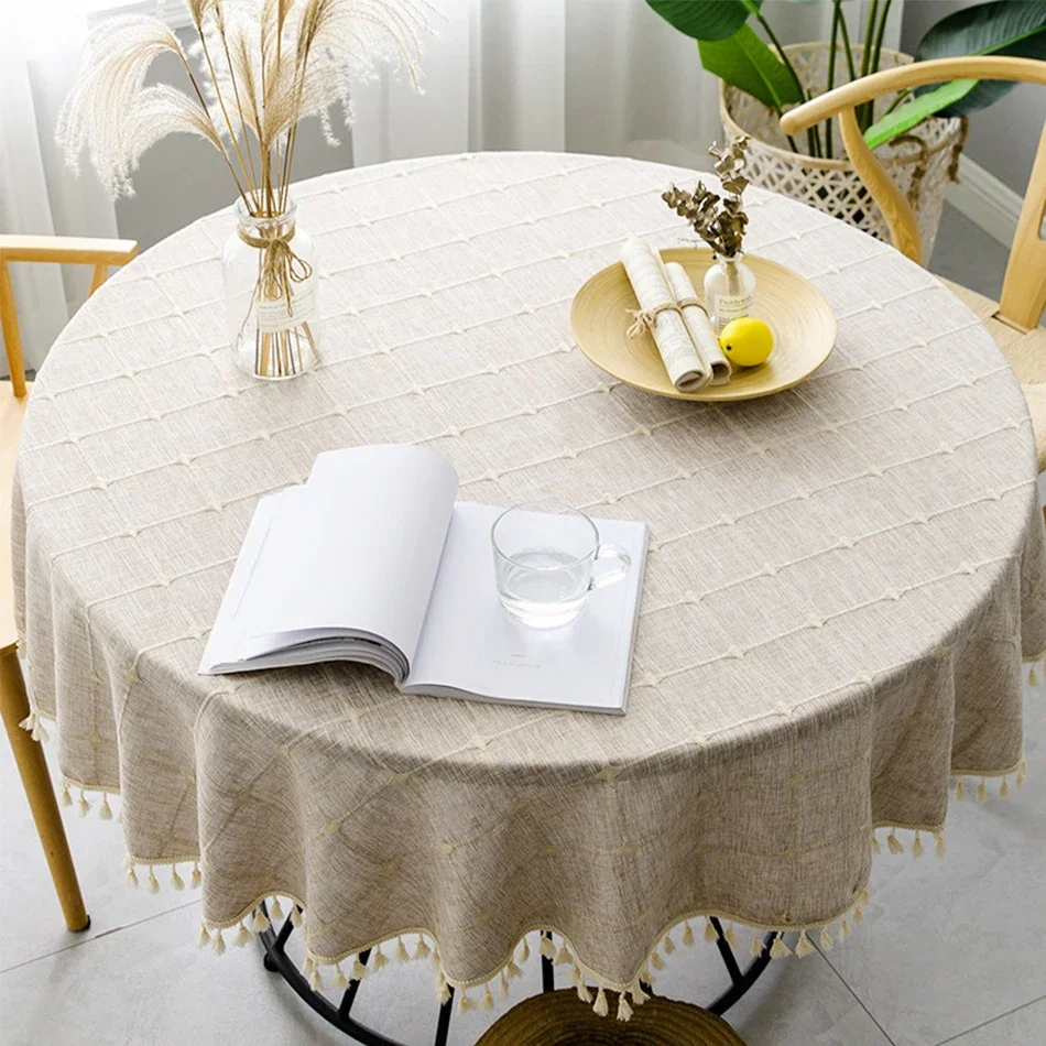 

Хлопково-льняная скатерть с круглыми кисточками, пыленепроницаемая крышка стола, для ужина, свадьбы, журнальный столик, кухонный декор