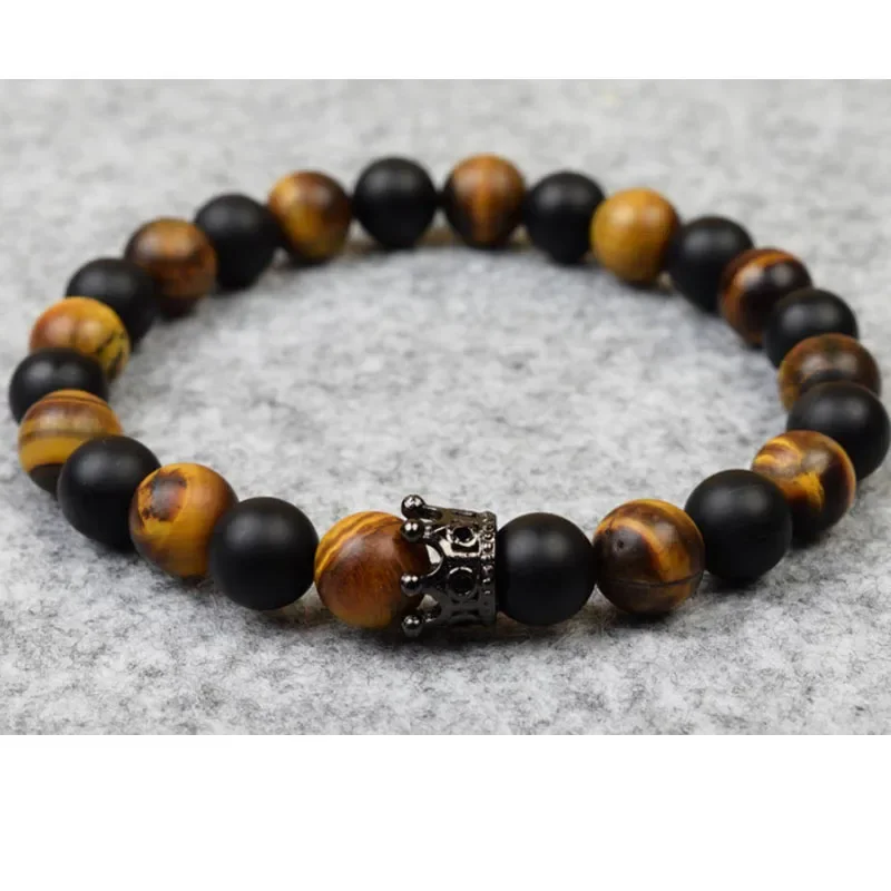 Браслет с подвеской в виде короны и черепа для мужчин природный гематит