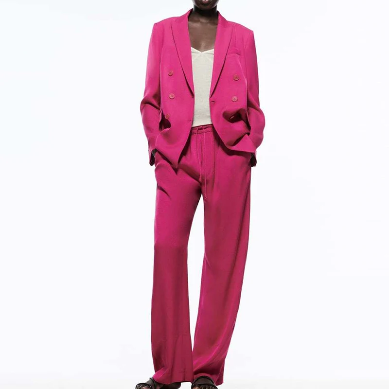 

Женский офисный костюм из двубортного блейзера с длинным рукавом и прямых брюк с высокой талией, весна 2022