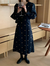 Vestidos Vestido vintage de manga larga con bordado para mujer...