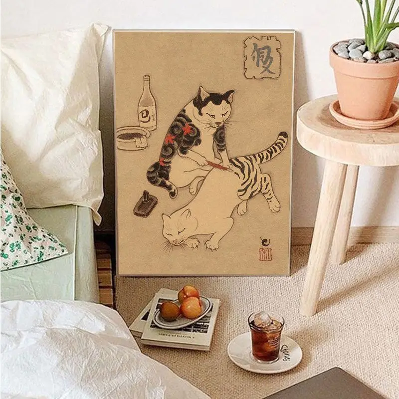 Японская кошка-Самурай в винтажном стиле высококачественные принты и постеры