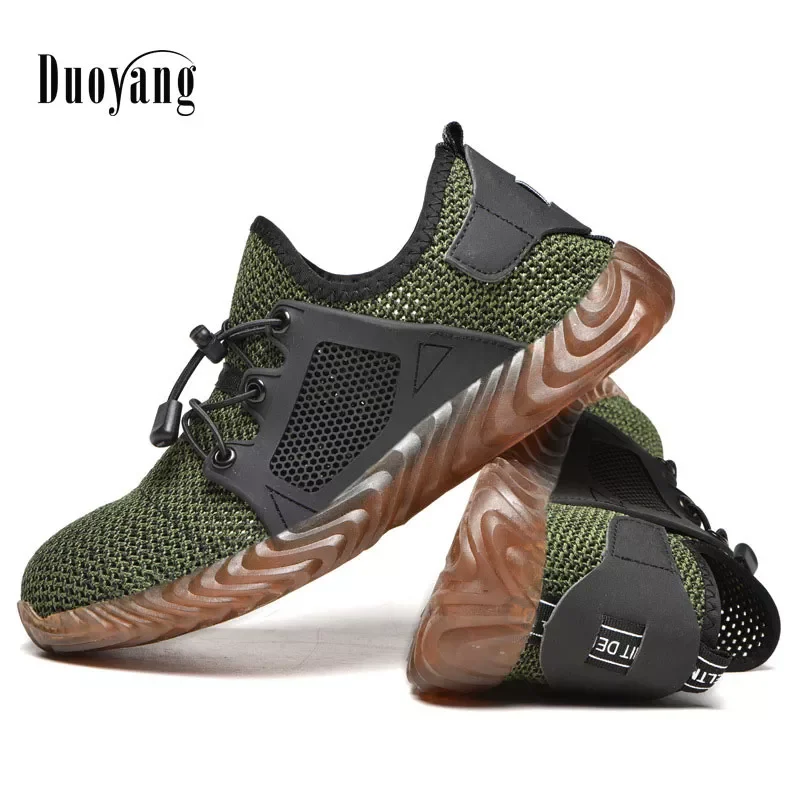 

2023NEW Safety Shoes Men Sneakers Casual 2022 Breathable Mesh Sneakers Men Shoes Lace Up Work Shoes Outdoor Male Trainers Plus