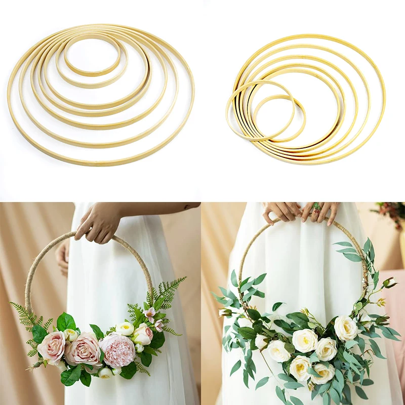 

5pcs 9-30cm Wooden Bamboo Hoop Ring Flower Wreath Hoops Macrame DIY Crafts Handmade Dream Catcher Wedding Hanging Decorations
