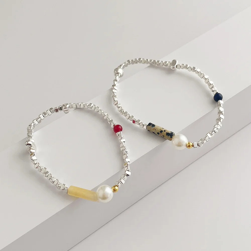 

Minar High Quality White Leopard Natural Stone Broken Silver Charm Bracelets for Women Bling Bling Pearl Elastic Bracelets 2022