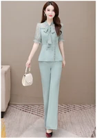 new spring and summer office lady fashion casual plus size brand female women short sleeve coat pants skinny sets suits clothing