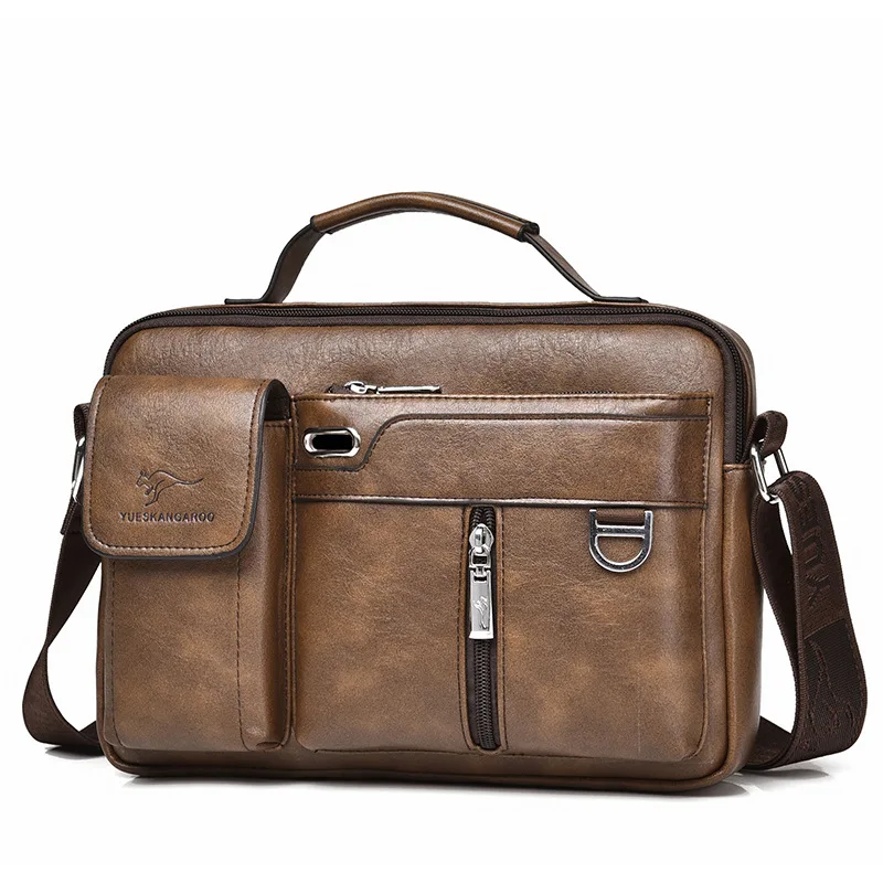 Horizontal PU Leather Men's Shoulder Bag Large Capacity Messenger Crossbody Bag Vintage Male Tote Bag Casual Small Handbag