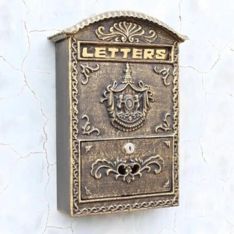 

Cast Iron Mailbox Postbox Embossed Trim Decor Wall Metal Mail Post Letters Box