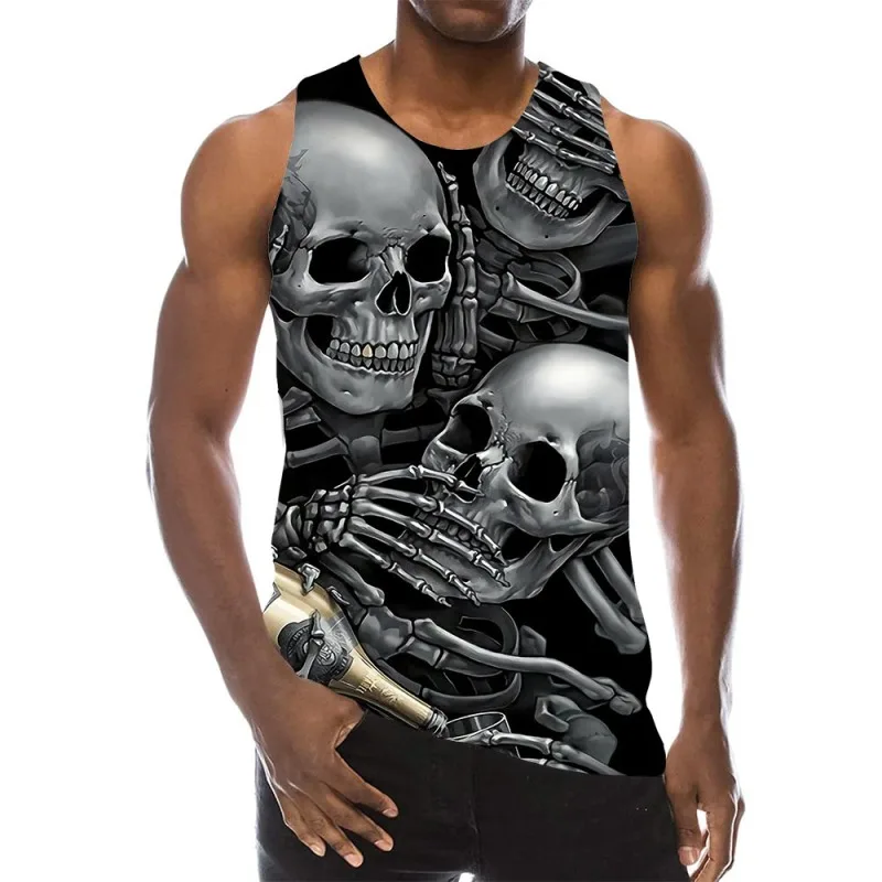 

Skeleton Tank Top For Men 3D Print Terror Skull Sleeveless Pattern Tops Graphic Vest Hip Hop Streetwear Tees