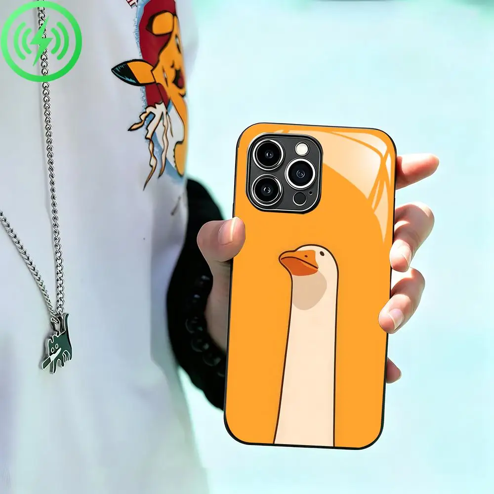 Фото Милый чехол для телефона с уткой для iPhone 17 16 15 14 13 12 11 X XR XS 8 Plus Mini Pro Max, стеклянный магнитный чехол. №1