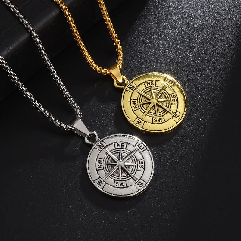 

Classic Retro Pirate Ship Nautical Compass Pendant Necklace Men's Hip Hop Trend Rock Wild Jewelry Accessories