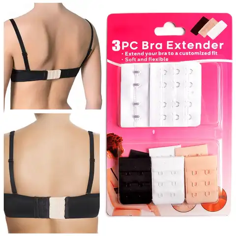 3pcs Adjustable Elastic Bra Extension Strap Hook Clasp Expander Bra Extender 3 Rows 2 Hooks Belt Buckle Underwear Accessories