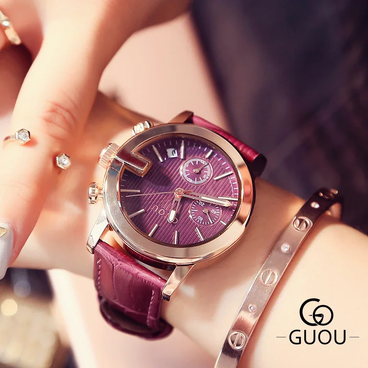 

Women Round Quartz Calendar Retro Dial Casual Wrist Watches Leather Strap Fashionable Clock Waterproof Wristwatch for Gifts