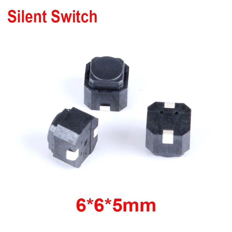 Тактовый выключатель, силиконовая клавиатура 6 х6х5 мм, 2 выключателя, бесшумный выключатель, 50 шт./партия